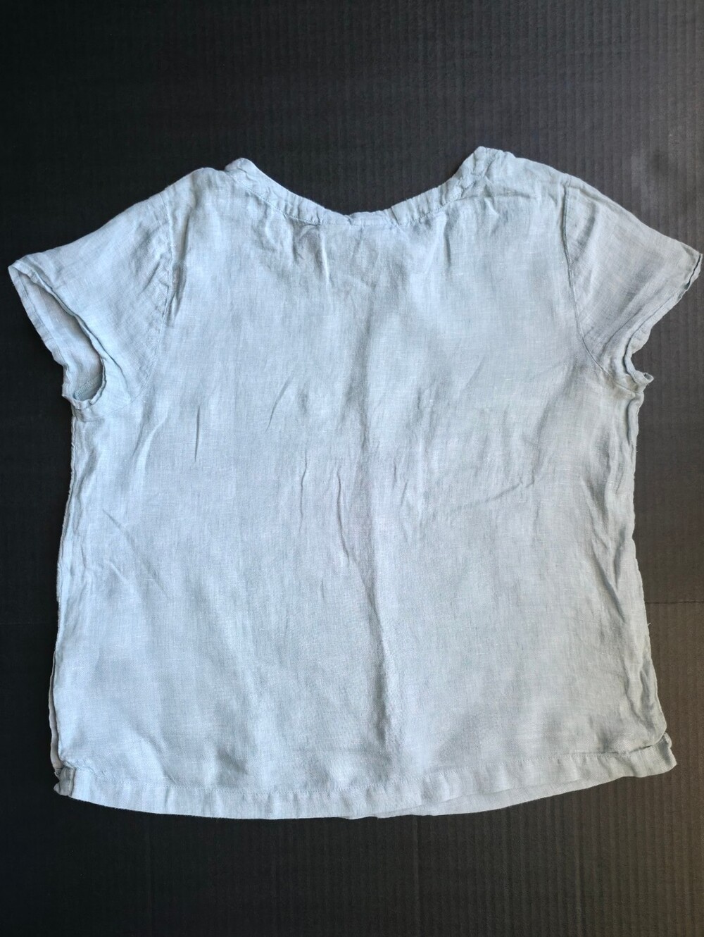 C&C 100% Linen Light Blue Blouse short sleeve Coastal Grandma Minimalist Summer - Picture 6 of 6